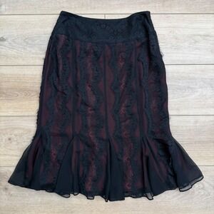 Black Lace Trumpet Midi Skirt Dark Coquette Flared Hem Whimsigoth Vampire Size 2